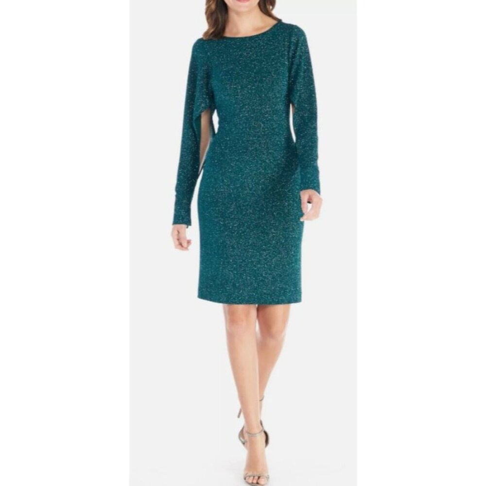 NEW Calvin Klein Women's Long Split Dolman Sleeve Dress Sparkle Green Size 8